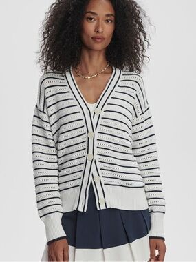 Varley Navy White Stripe Antonia Relaxed Cardigan Size XS